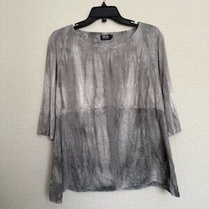 Lagenlook Art of Cloth Grey Tie Dye Tunic Top Sz XL Boho Minimalist Artsy Linen